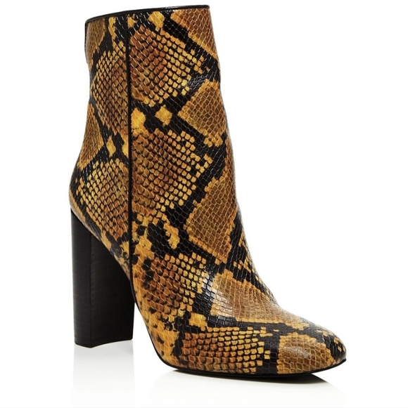 Aqua Shoes - Aqua Womens Soren Leather Snakeprint High Heeled Boots Yellow 5.5